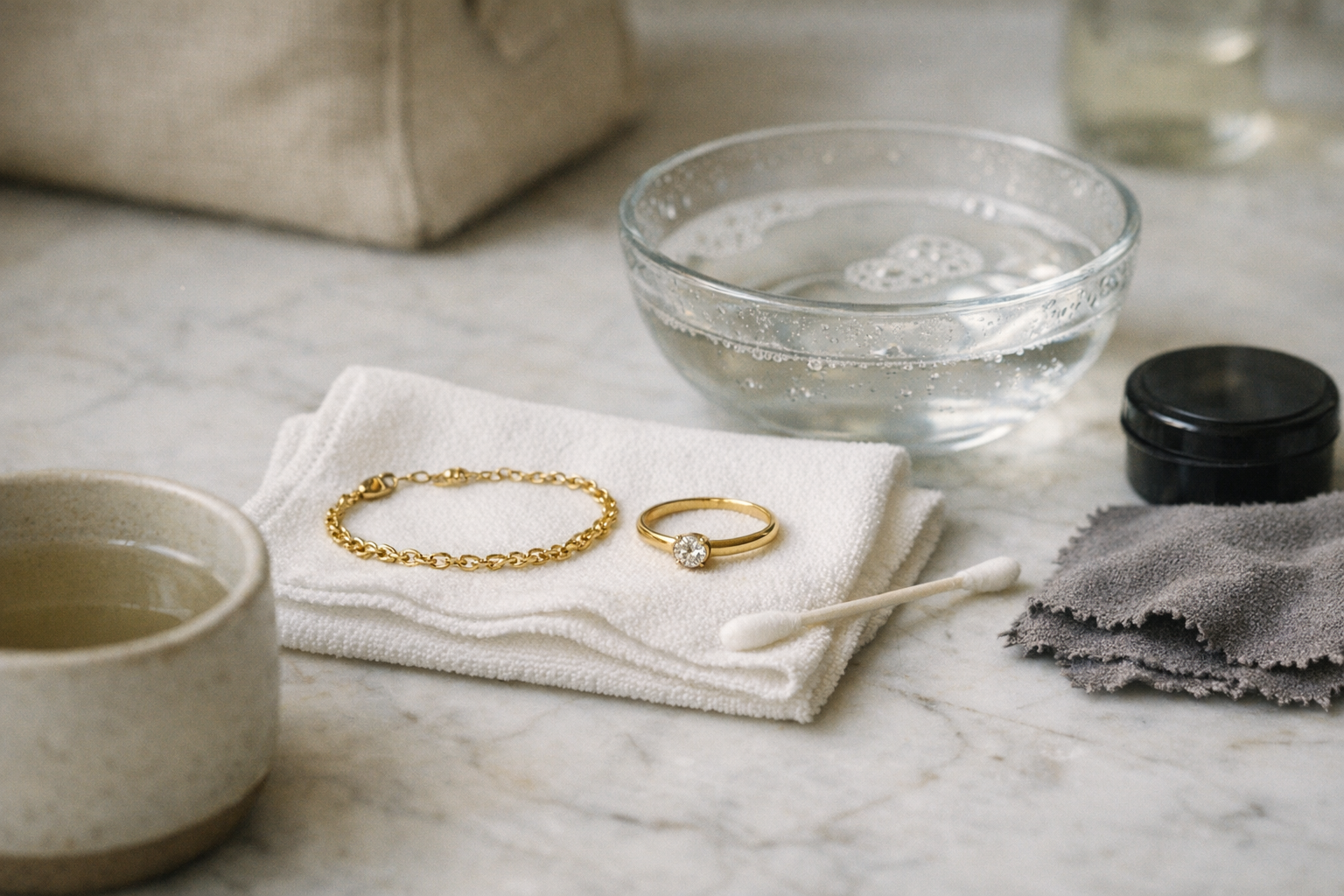 Forgyldte smykker uden panik: min skånsomme rengøring, der ikke spiser guldet