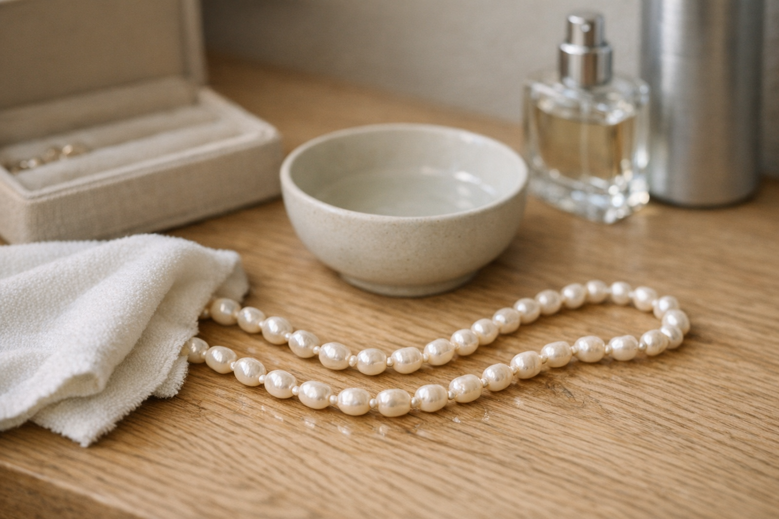 Perler, parfume og panik: Min enkle rutine til at holde perlesmykker blanke
